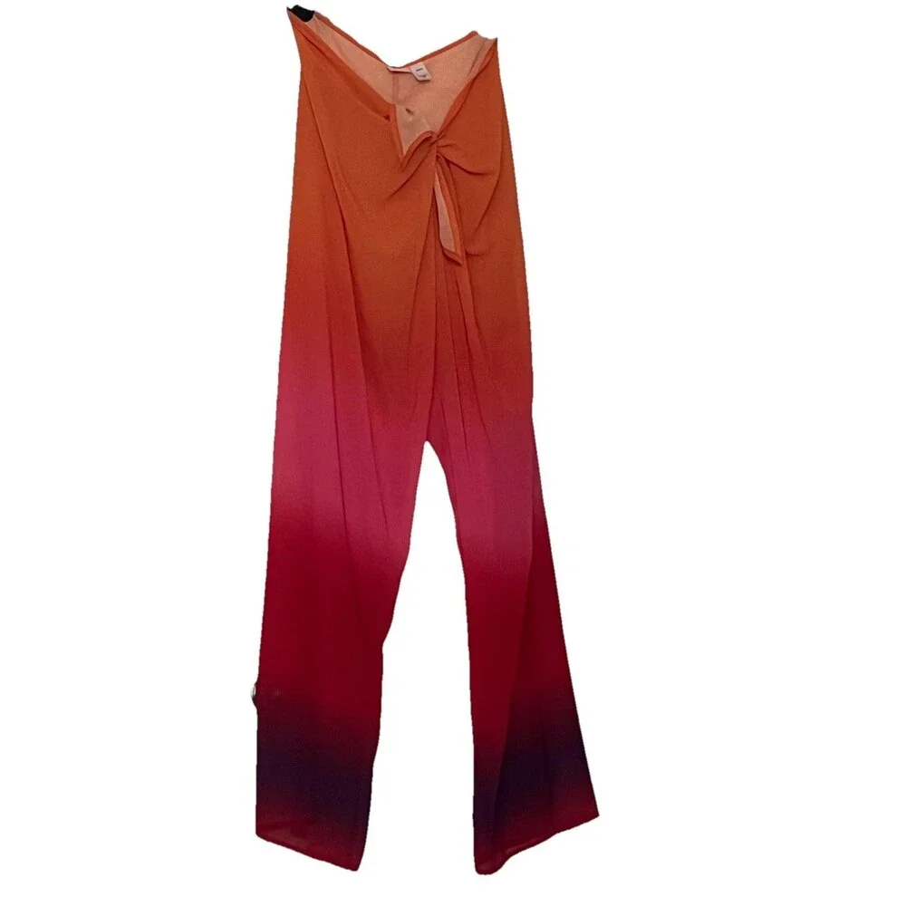 VICTORIA'S SECRET SWIM BEACHWEAR MESH TIE-FRONT COVER-UP PANTS Pink Ombré  M